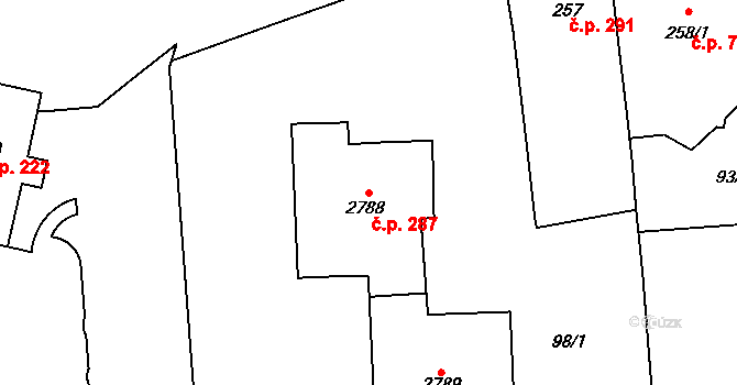 Kyjov 287 na parcele st. 2788 v KÚ Kyjov, Katastrální mapa