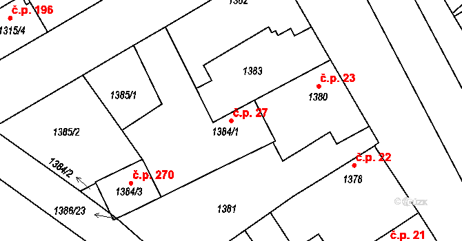 Nové Jirny 27, Jirny na parcele st. 1384/1 v KÚ Jirny, Katastrální mapa