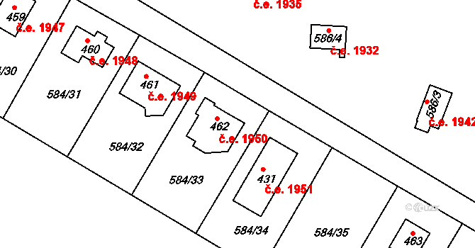 Olešovice 1950, Kamenice na parcele st. 462 v KÚ Ládví, Katastrální mapa