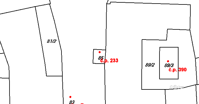 Mochov 233 na parcele st. 85 v KÚ Mochov, Katastrální mapa