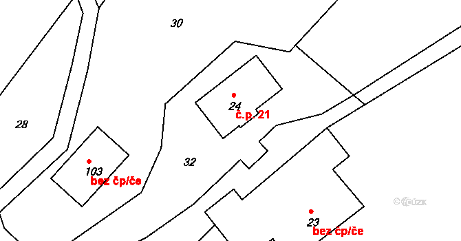 Kobyly 21 na parcele st. 24 v KÚ Kobyly, Katastrální mapa