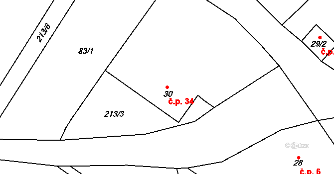 Popovice 34, Třesovice na parcele st. 30 v KÚ Popovice u Nechanic, Katastrální mapa