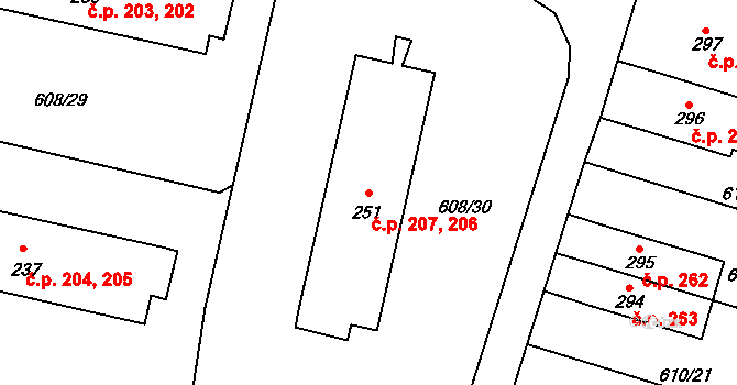 Stěžery 206,207 na parcele st. 251 v KÚ Stěžery, Katastrální mapa