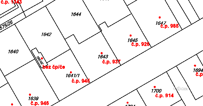 Hulín 937 na parcele st. 1643 v KÚ Hulín, Katastrální mapa