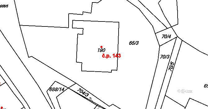 Bouzov 143 na parcele st. 190 v KÚ Bouzov, Katastrální mapa