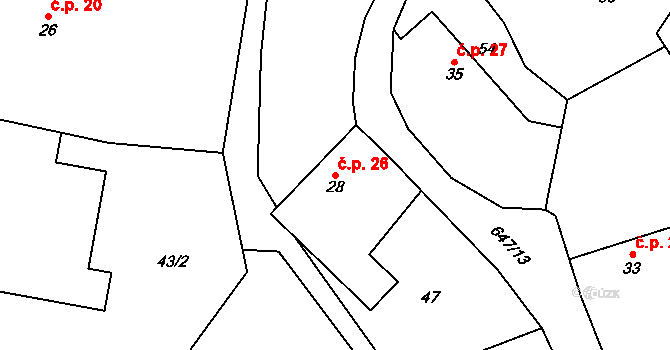 Chomutice 26 na parcele st. 28 v KÚ Chomutice, Katastrální mapa