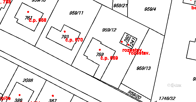 Hluboká nad Vltavou 669 na parcele st. 759 v KÚ Hluboká nad Vltavou, Katastrální mapa
