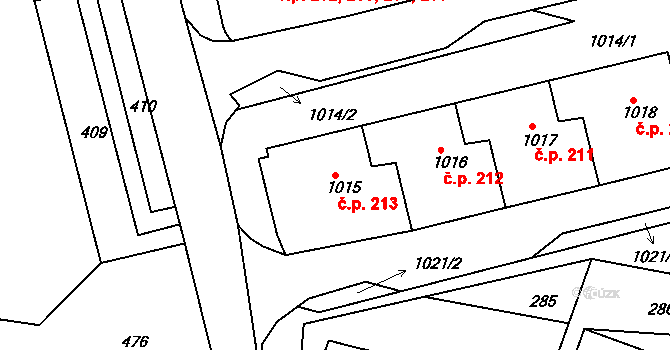 Chlumec 213 na parcele st. 1015 v KÚ Chlumec u Chabařovic, Katastrální mapa