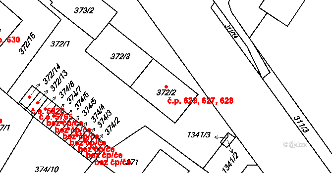 Bukov 627,628,629, Ústí nad Labem na parcele st. 372/2 v KÚ Bukov, Katastrální mapa