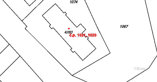 Žamberk 1020,1021 na parcele st. 4280 v KÚ Žamberk, Katastrální mapa