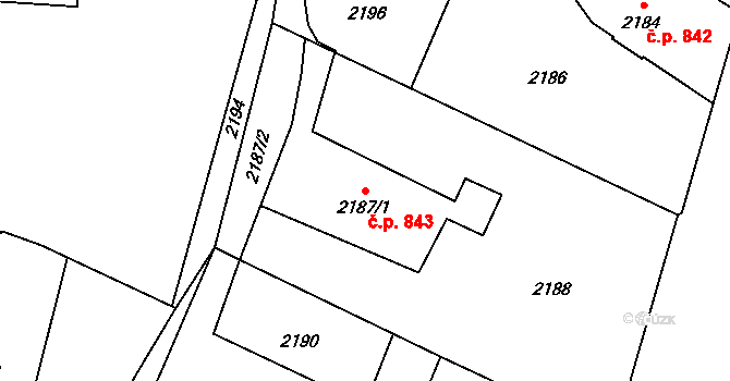 Dolní Lutyně 843 na parcele st. 2187/1 v KÚ Dolní Lutyně, Katastrální mapa