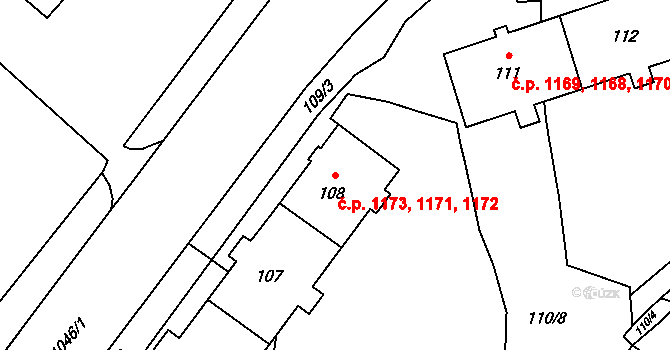 Kadaň 1171,1172,1173 na parcele st. 108 v KÚ Kadaň, Katastrální mapa
