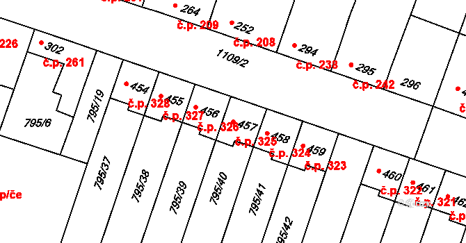 Rouchovany 325 na parcele st. 457 v KÚ Rouchovany, Katastrální mapa