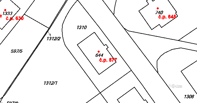 Náměšť nad Oslavou 577 na parcele st. 644 v KÚ Náměšť nad Oslavou, Katastrální mapa