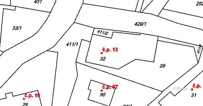 Kornice 13, Litomyšl na parcele st. 32 v KÚ Kornice, Katastrální mapa