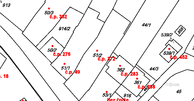 Sady 372, Uherské Hradiště na parcele st. 51/2 v KÚ Sady, Katastrální mapa