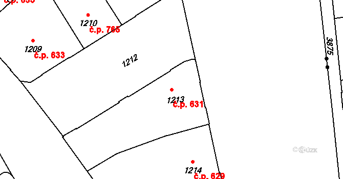 Veveří 631, Brno na parcele st. 1213 v KÚ Veveří, Katastrální mapa