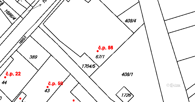 Petrovice 56, Mladošovice na parcele st. 67/1 v KÚ Petrovice u Borovan, Katastrální mapa
