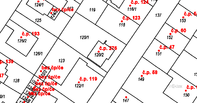 Prosetice 276, Teplice na parcele st. 120/2 v KÚ Prosetice, Katastrální mapa
