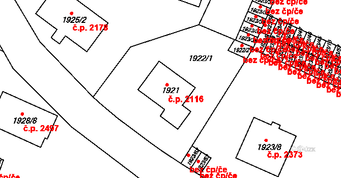 Teplice 2116 na parcele st. 1921 v KÚ Teplice, Katastrální mapa