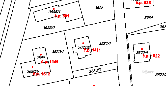 Frýdlant 1311, Frýdlant nad Ostravicí na parcele st. 3681/2 v KÚ Frýdlant nad Ostravicí, Katastrální mapa