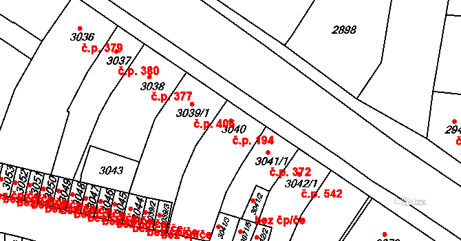Sokolov 194 na parcele st. 3040 v KÚ Sokolov, Katastrální mapa