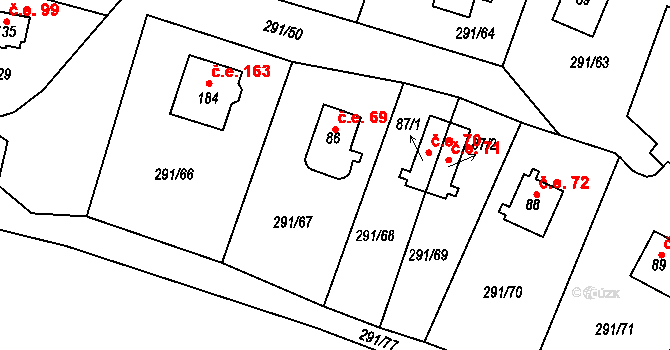 Cetnov 69, Cheb na parcele st. 86 v KÚ Cetnov, Katastrální mapa