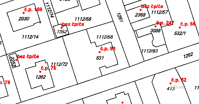 Hamrníky 93, Mariánské Lázně na parcele st. 531 v KÚ Úšovice, Katastrální mapa