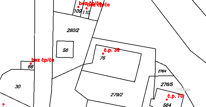 Barchovice 36 na parcele st. 76 v KÚ Barchovice, Katastrální mapa