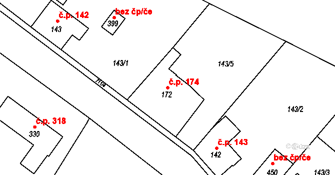 Záryby 174 na parcele st. 172 v KÚ Záryby, Katastrální mapa