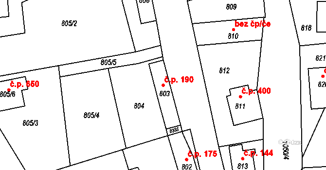 Jablůnka 190 na parcele st. 803 v KÚ Jablůnka, Katastrální mapa