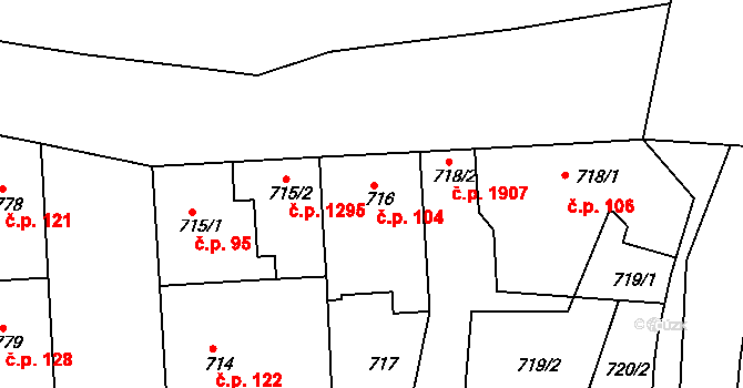 Krč 104, Praha na parcele st. 716 v KÚ Krč, Katastrální mapa