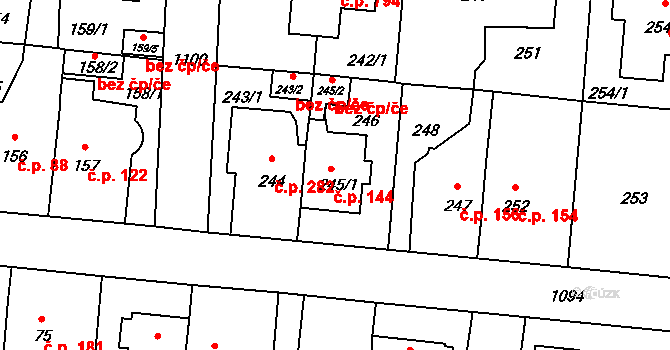 Čimice 144, Praha na parcele st. 245/1 v KÚ Čimice, Katastrální mapa