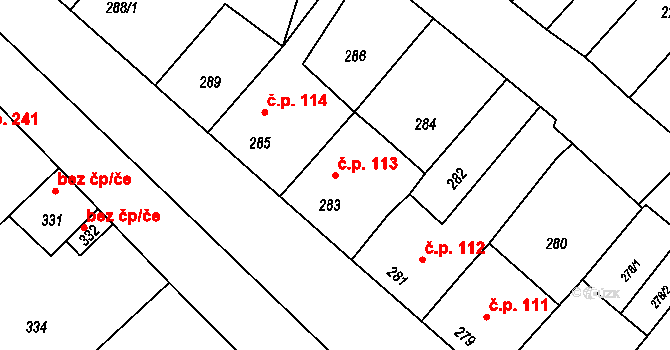 Jevišovka 113 na parcele st. 283 v KÚ Jevišovka, Katastrální mapa
