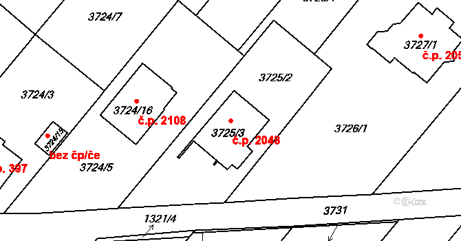Kouty 2048, Kravaře na parcele st. 3725/3 v KÚ Kravaře ve Slezsku, Katastrální mapa
