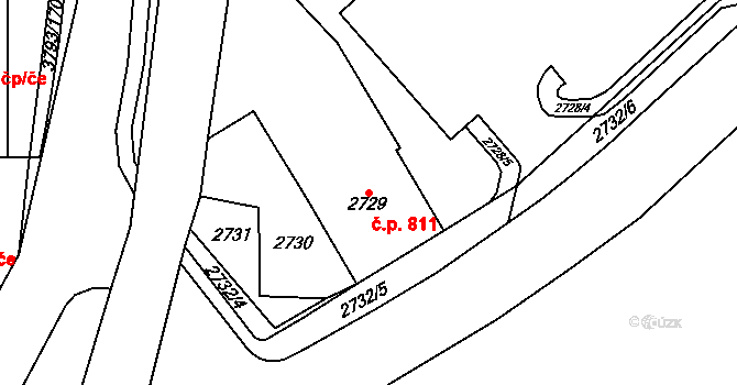 Chomutov 811 na parcele st. 2729 v KÚ Chomutov I, Katastrální mapa