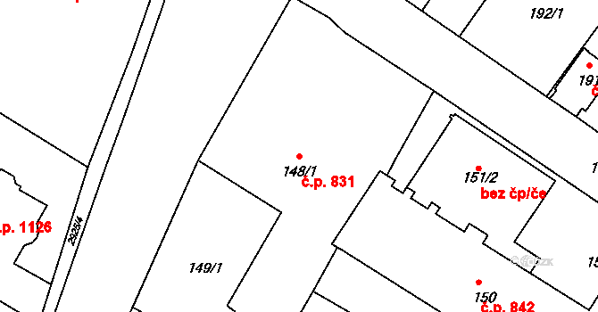 Rumburk 1 831, Rumburk na parcele st. 148/1 v KÚ Rumburk, Katastrální mapa