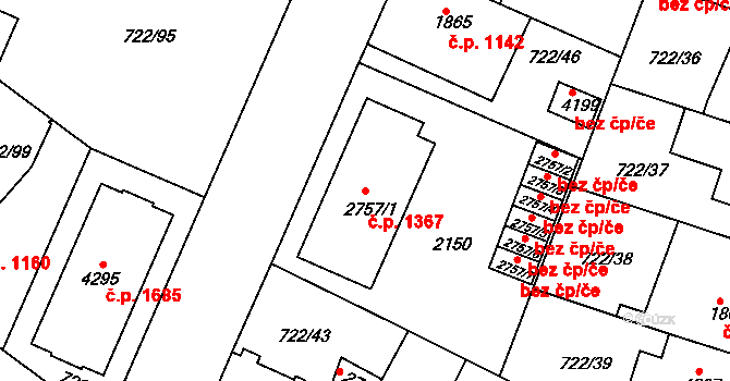 Pražské Předměstí 1367, Hradec Králové na parcele st. 2757/1 v KÚ Pražské Předměstí, Katastrální mapa