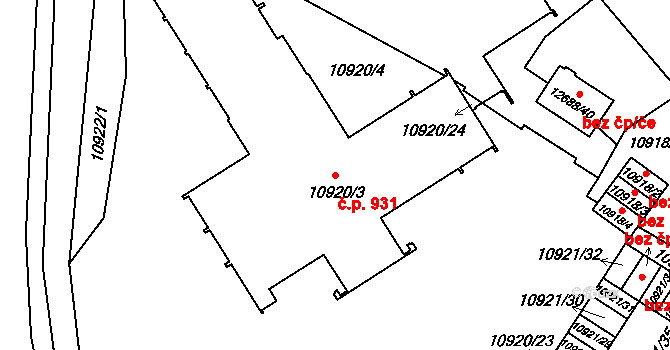 Severní Předměstí 931, Plzeň na parcele st. 10920/3 v KÚ Plzeň, Katastrální mapa