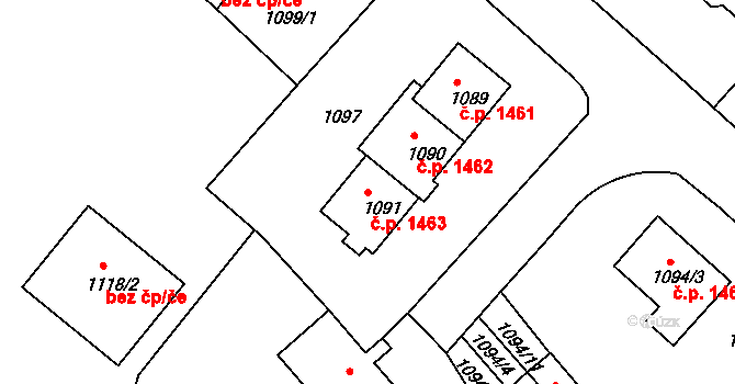 Rumburk 1 1463, Rumburk na parcele st. 1091 v KÚ Rumburk, Katastrální mapa