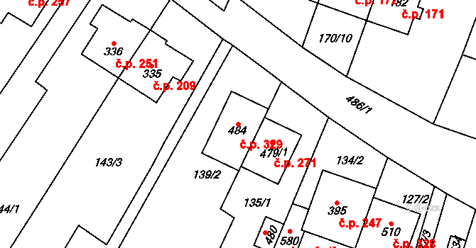 Domamyslice 329, Prostějov na parcele st. 484 v KÚ Domamyslice, Katastrální mapa