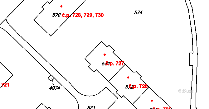 Město 727, Havířov na parcele st. 571 v KÚ Havířov-město, Katastrální mapa