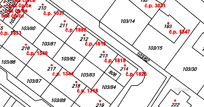 Havlíčkův Brod 1815 na parcele st. 213 v KÚ Perknov, Katastrální mapa