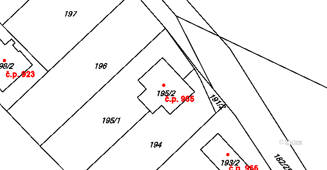 Mníšek pod Brdy 965 na parcele st. 195/2 v KÚ Rymaně, Katastrální mapa