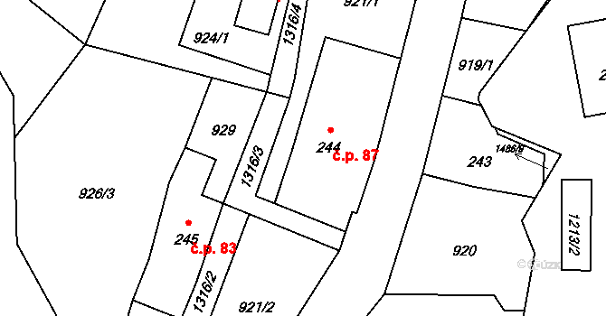 Dolní Světlá 87, Mařenice na parcele st. 244 v KÚ Dolní Světlá pod Luží, Katastrální mapa