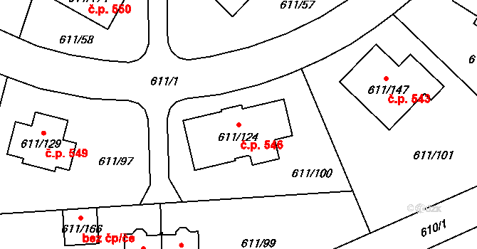 Srubec 546 na parcele st. 611/124 v KÚ Srubec, Katastrální mapa