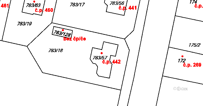 Velké Hoštice 442 na parcele st. 783/57 v KÚ Velké Hoštice, Katastrální mapa