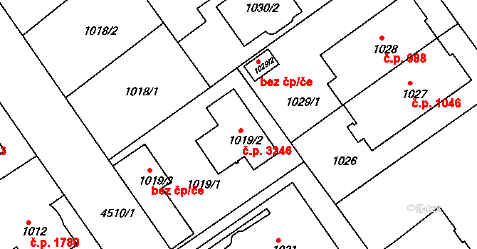 Teplice 3246 na parcele st. 1019/2 v KÚ Teplice, Katastrální mapa
