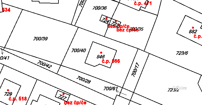 Ronov nad Doubravou 566 na parcele st. 846 v KÚ Ronov nad Doubravou, Katastrální mapa