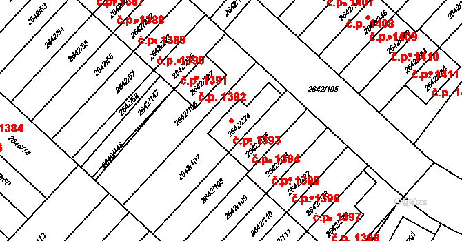 Kuřim 1393 na parcele st. 2642/274 v KÚ Kuřim, Katastrální mapa